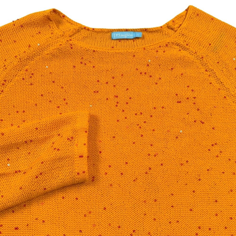 J McLaughlin Sweater Womens Small Marigold Yellow Sequin Cotton Knit Boat Neck